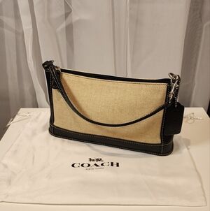Vintage Coach Linen With Navy Leather Pochette #6115